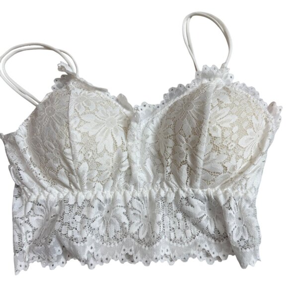 Lace Bralette Set Of 3 White Peach & Black Colors Floral Design Women One Size - Picture 8 of 16